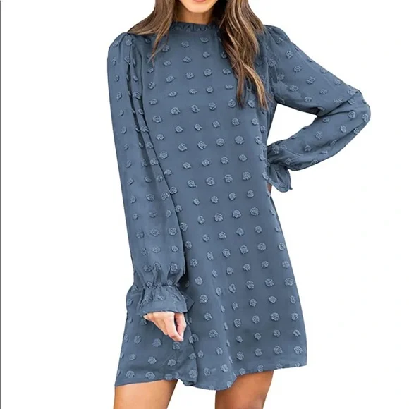 navy and white striped long sleeve dress Striped Rib Dress
